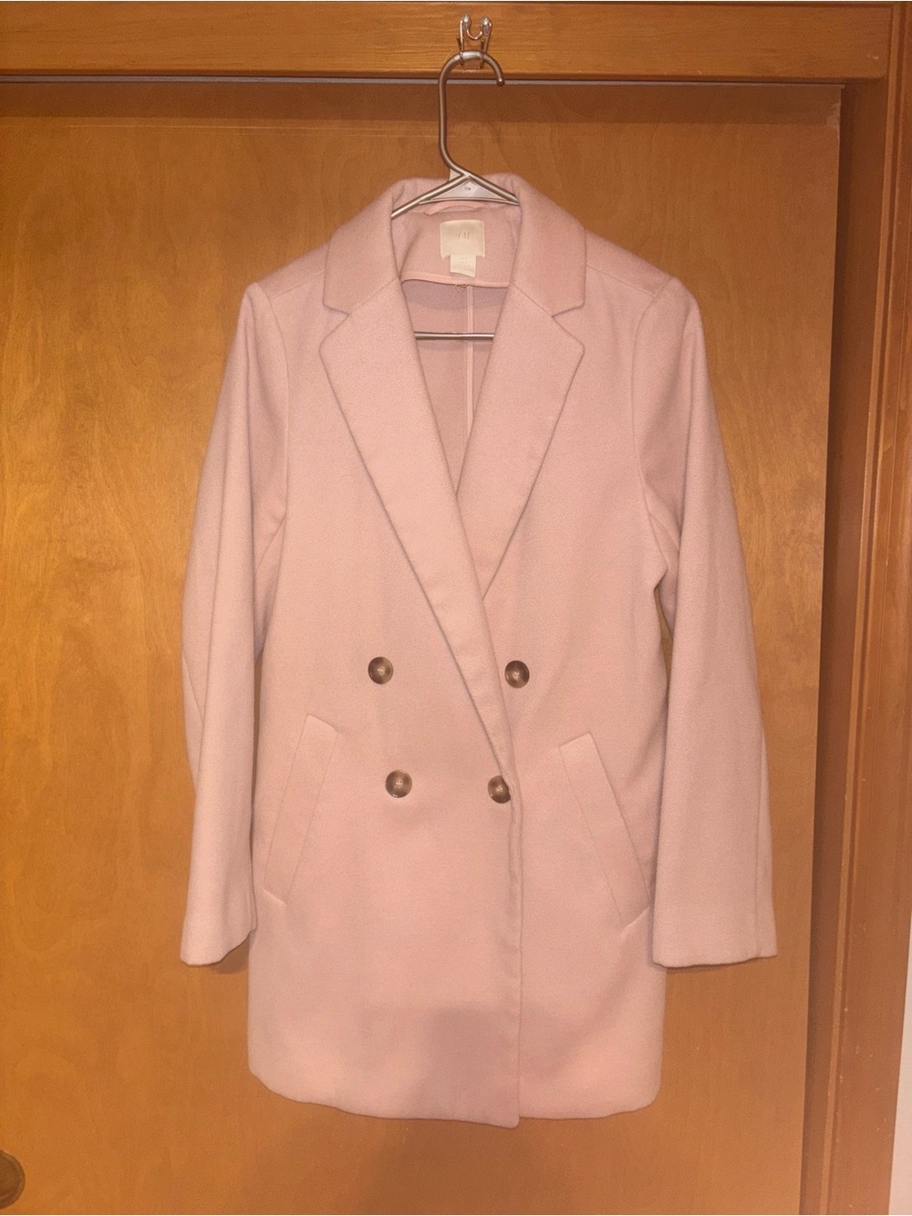 H&M Pink Double Breasted Pea Coat Jacket Size US 2 Pastel Soft Longline